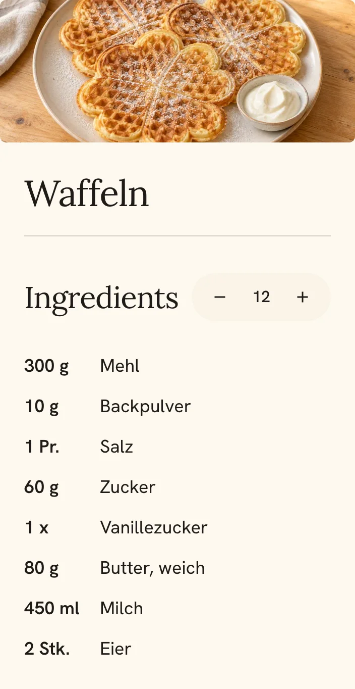 Waffeln imported from the handwritten notebook, with eight ingredients